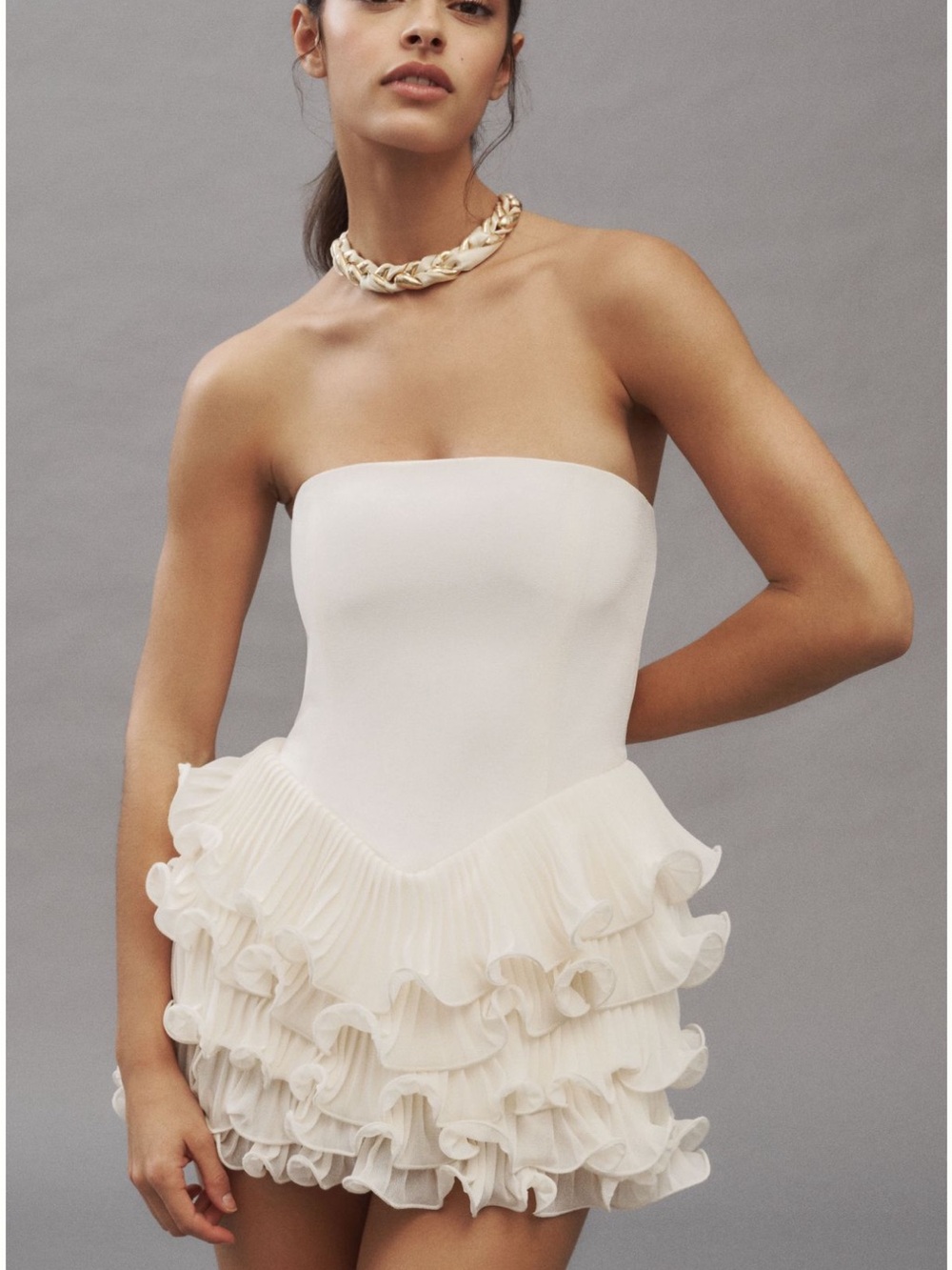 Strapless Ruffle Mini Dress in Ivory